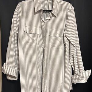 Max Studio Black and White Striped Button Down Shirt